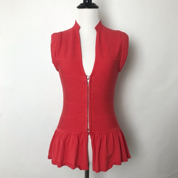 Arden B Tops - Arden B V neck Red Oranged Size Small Sleeveless zippered Women’s peplum top